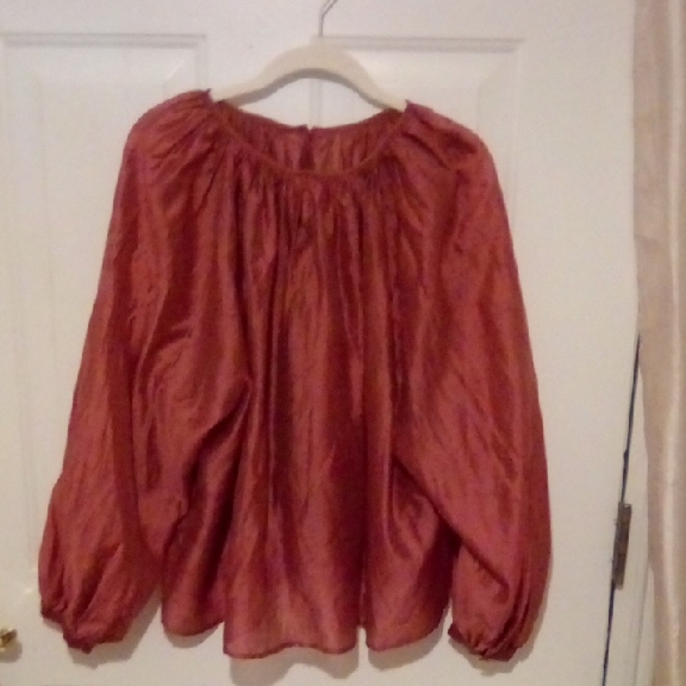 Chic Rust Blouse with Gathered Necklineg Pit To Pit 29"